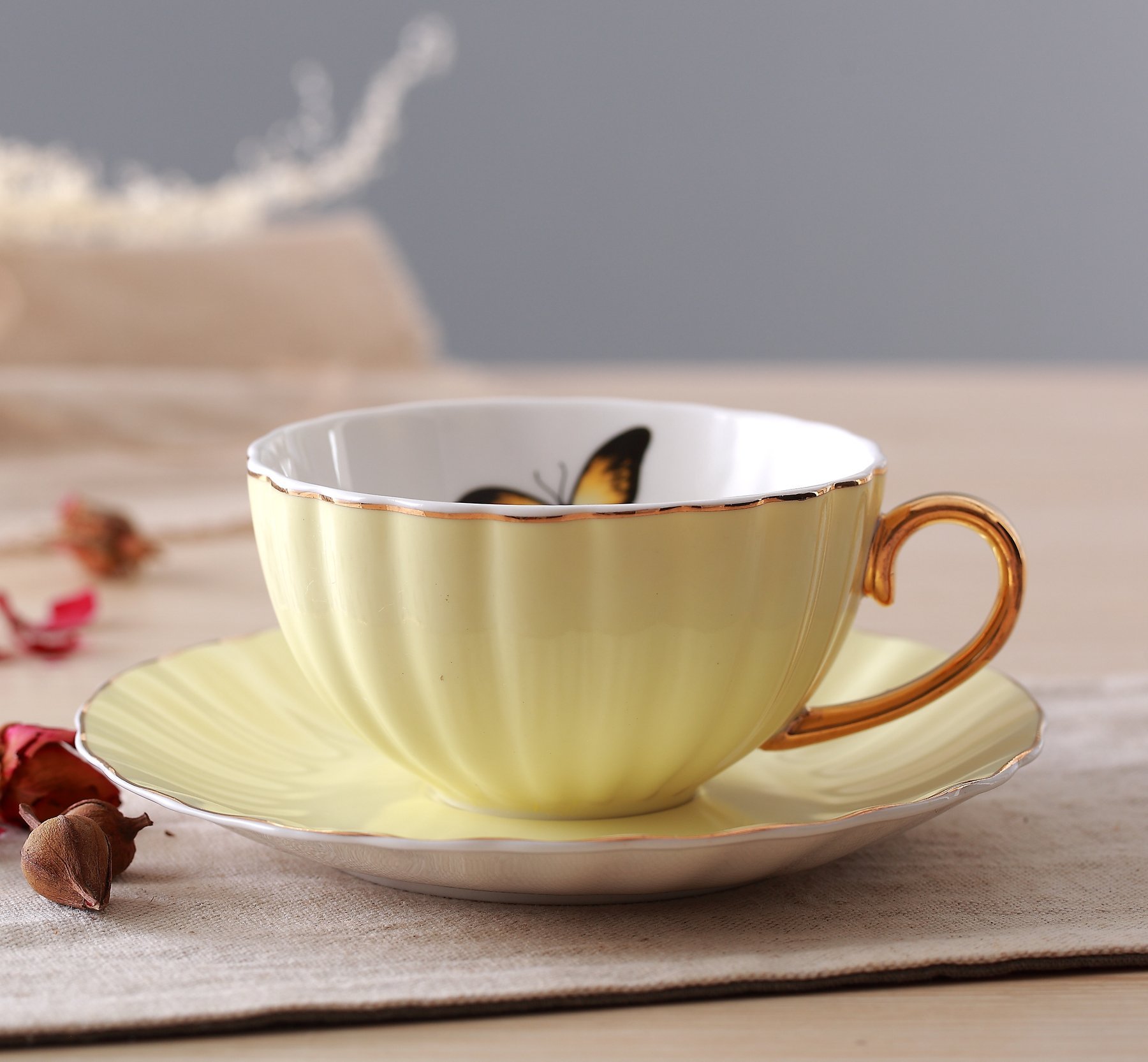 jusalpha® Porcelana Taza De Té Y Platillo set-coffee tazas de café con plato y cuchara fd-tcs03 – 4 Color