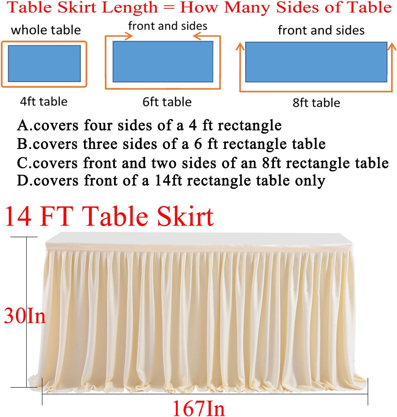 14ft Ivory Table Skirt for Rectangle Tables Polyester Pleated Table Skirt Desk Skirts Ruffle Tablecloth Skirt for Wedding Birthday Party Baby Shower Bridal Shower Banquet Table Decoration image 4