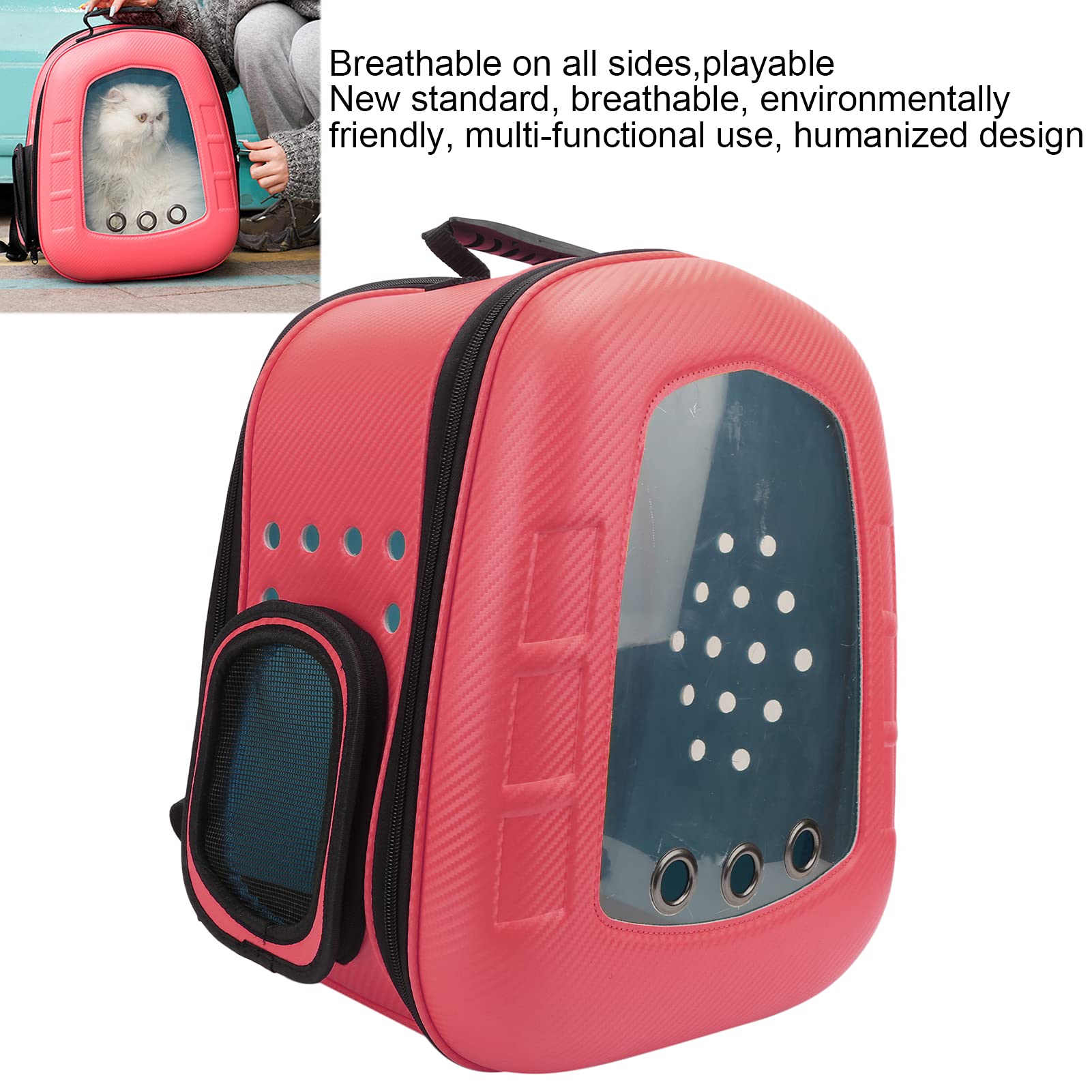 Haustier-Rucksack, Raumkapsel, atmungsaktiv, verdickt, für Katzen und Hunde, Freisprecheinrichtung, Reisen zum Wandern, Spazierengehen, Eva-poröses Material, Schwarz, 42 x 37 x 25 (Rot)