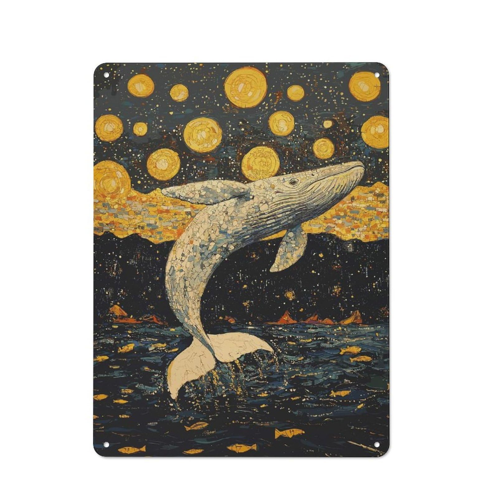 Whale Leaping Into Stars Metal Wall Plaque 40x30cm, Simple Retro Studio Wall Plaque for Office, Study, Studio Or Hallway