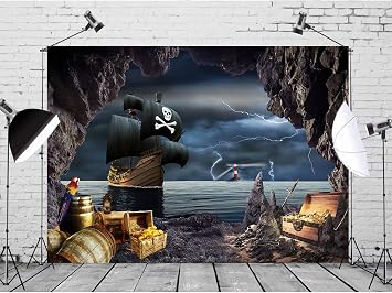 7x5ft Pirate Ship Backdrop Nautical Adventure Treasure Hunt Photography Background Pirate Theme Photography Background Pirate Halloween Decorations F104