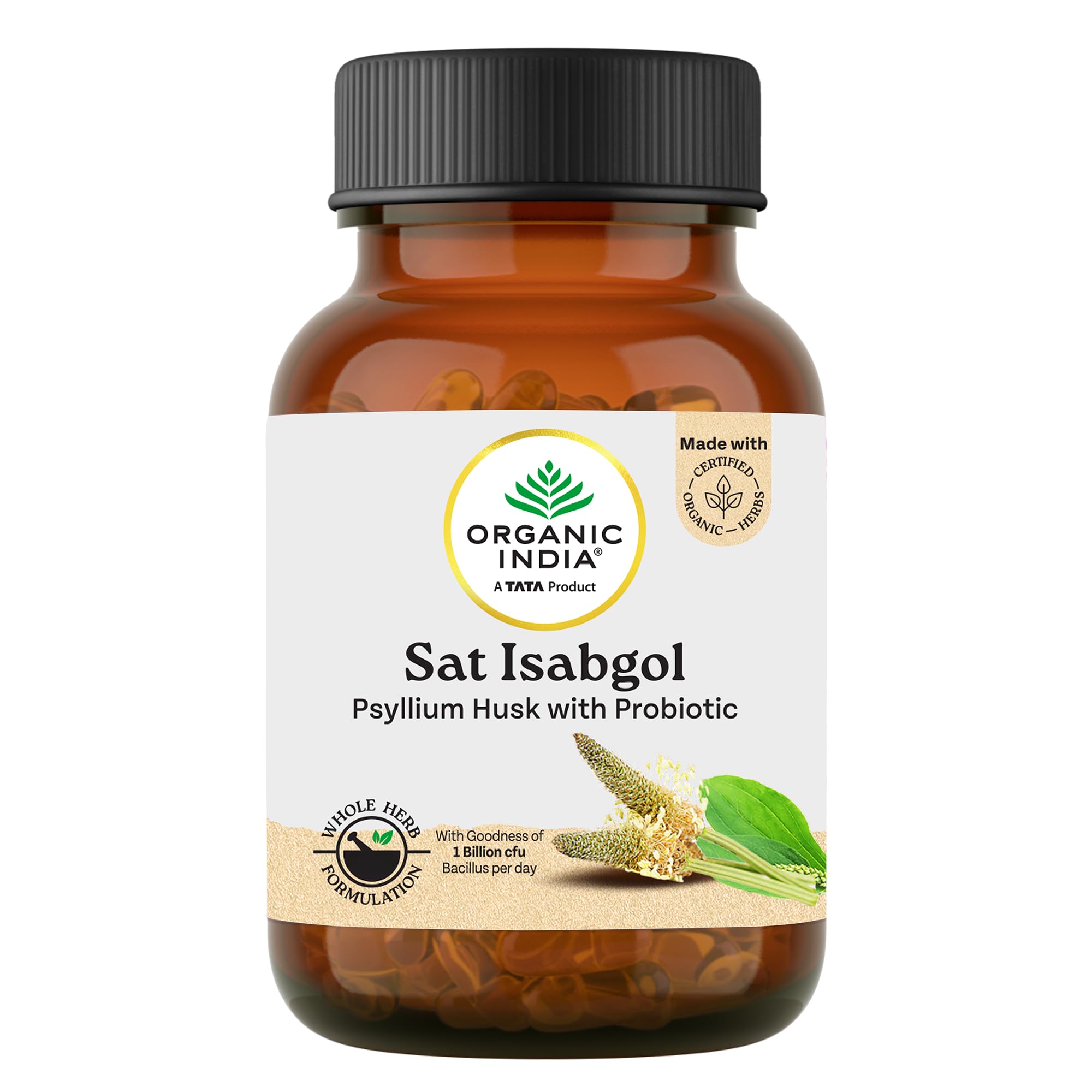 Organic India Sat Isabgol Capsules, 60 Capsules, Psyllium Husk with Probiotics, with Goodness of 1 Billion cfu Bacillus Coagulans, Supports Digestion & Healthy Gut Microbiome, Relieves Constipation-picture-31