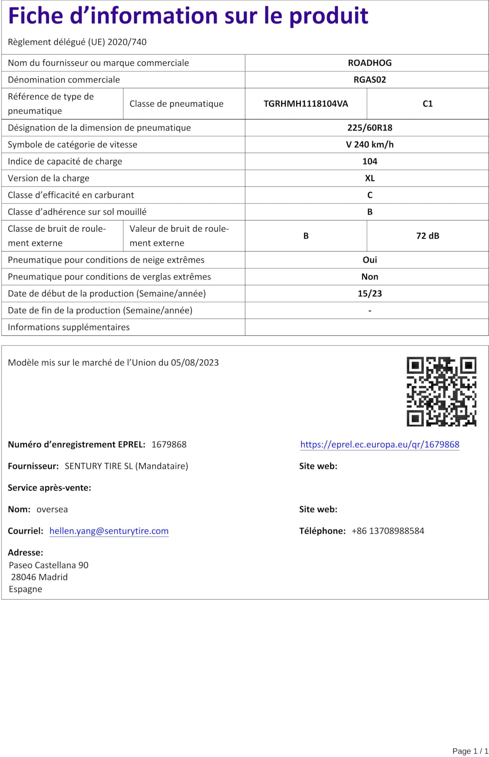 ROADHOG 225/60 R18 104V Neumáticos Todas las estaciones XL Todoterreno