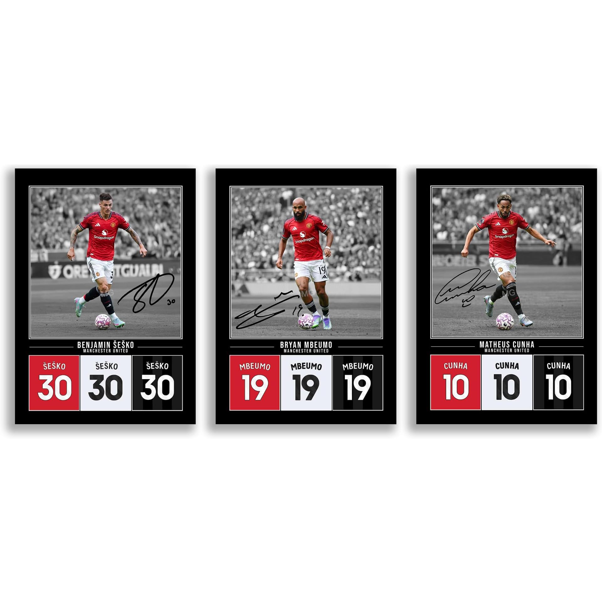 Bryan Mbeumo Manchester United Signed Photo Poster Print Picture Display Framed Autograph Memorabilia for Football Fans Gift Man Utd Cameroon (A3 Posters Only Mbeumo Cunha Sesko)