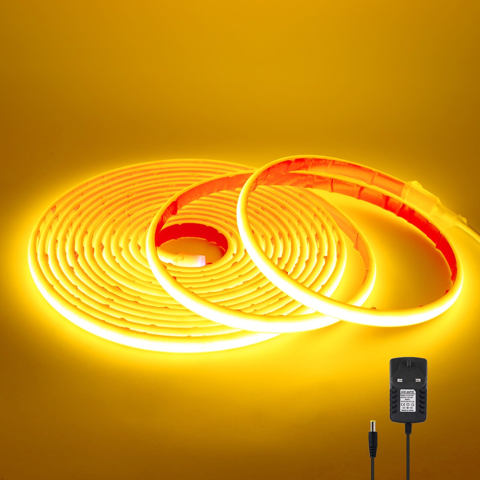 KAFULA 12V COB LED neon Light Strip self-Adhesive [3m, Yellow], IP68 Waterproof Flexible, 320 LEDs/m Super Bright FCOB LED Fairy Light CRI90+, can be Cut Every 5cm, Indoor and Outdoor Decoration — image 1