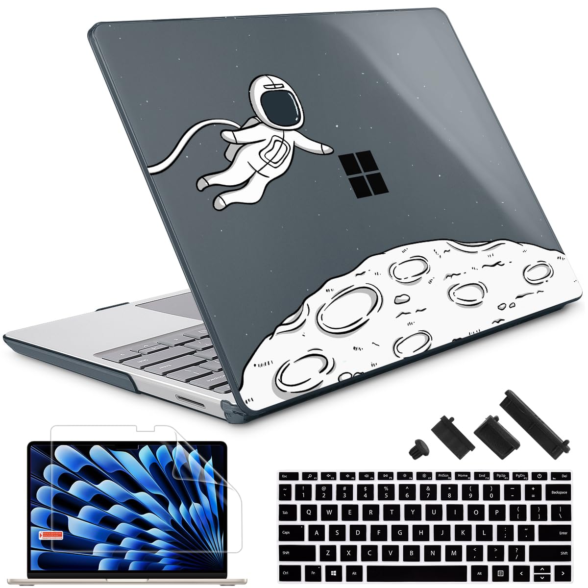 May Chen Compatible with Microsoft Surface Laptop Go 3 Go 2 Go 1 12.4 Inch Model 1943 2013 (2023 2022 2020 Release), Plastic Hard Shell Case with Screen Protector + Keyboard Cover, Floating Astronaut
