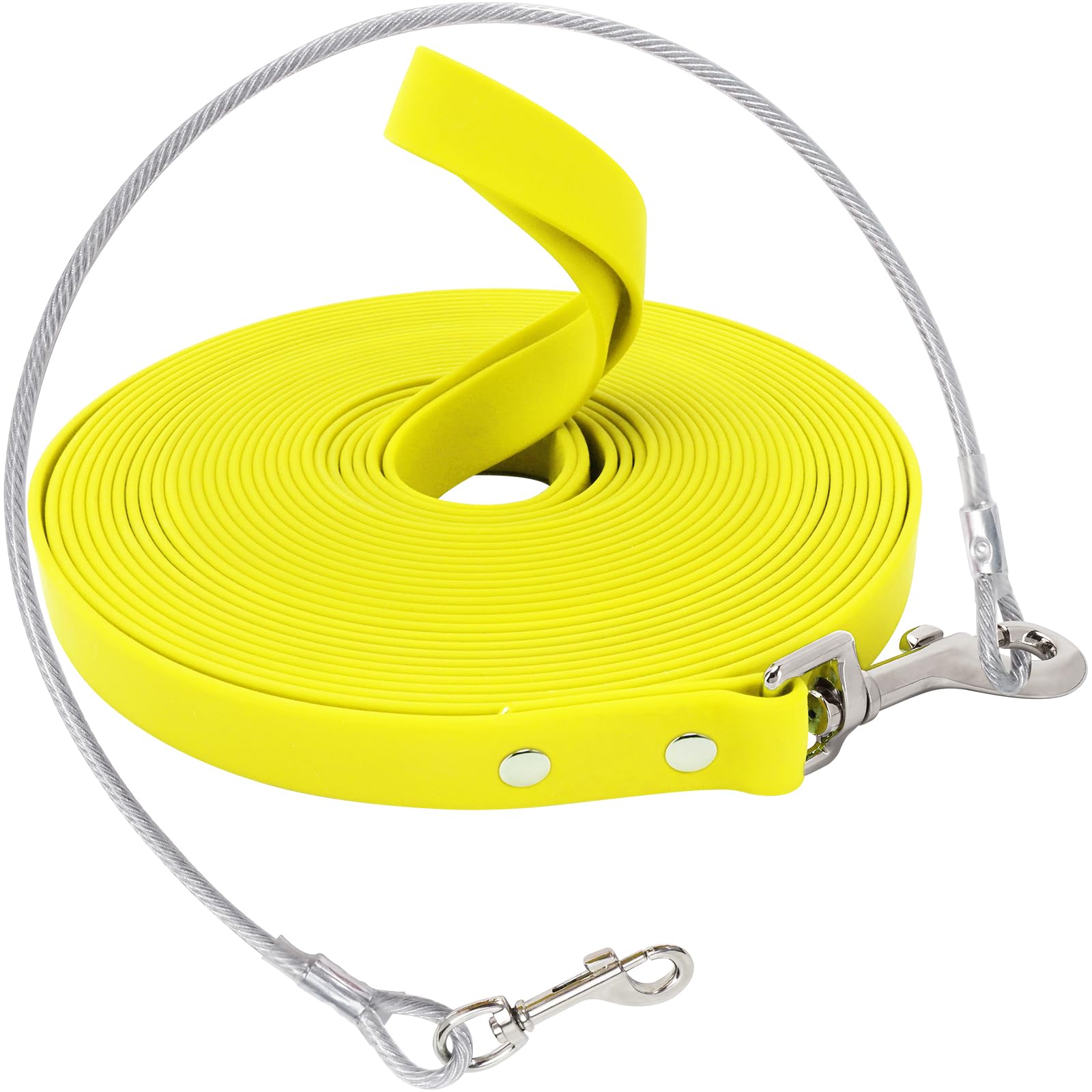 Waterproof Recall Lead for Dogs, with Chew Proof Tie-Out Leads, 3-30 m, Waterproof Training Lead for Large to Small Dogs, Robust Dog Lead (Yellow, 10 m)