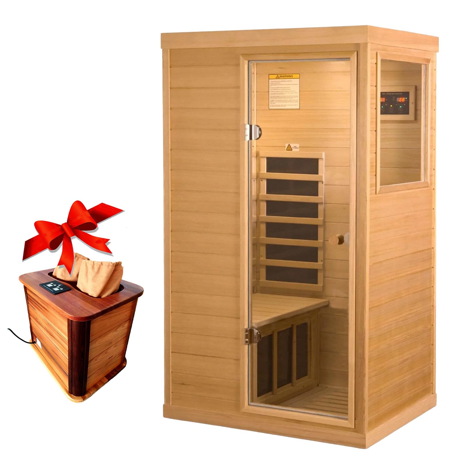 Infrared Sauna Indoor, Home Sauna, Low EMF Infrared Sauna,1 Person Infrared Saunas for Home, Canadian Hemlock,Smart Display,Bluetooth,Reading Lamp