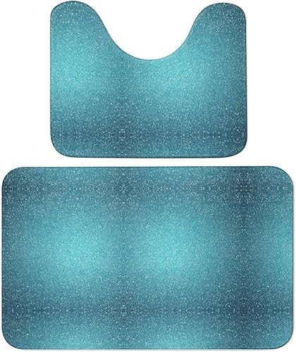 Miniatura 1 de Juego de 2 alfombras de baño, alfombras de baño color turquesa verde azulado antideslizantes y suaves absorbentes, alfombra de contorno en forma de
