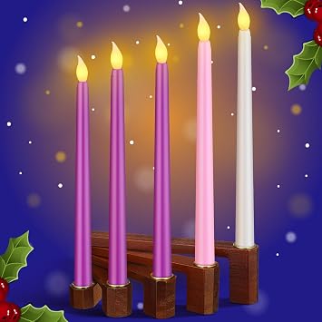 Mifoci Flameless Advent Candle Set for Advent Christmas Purple Pink White