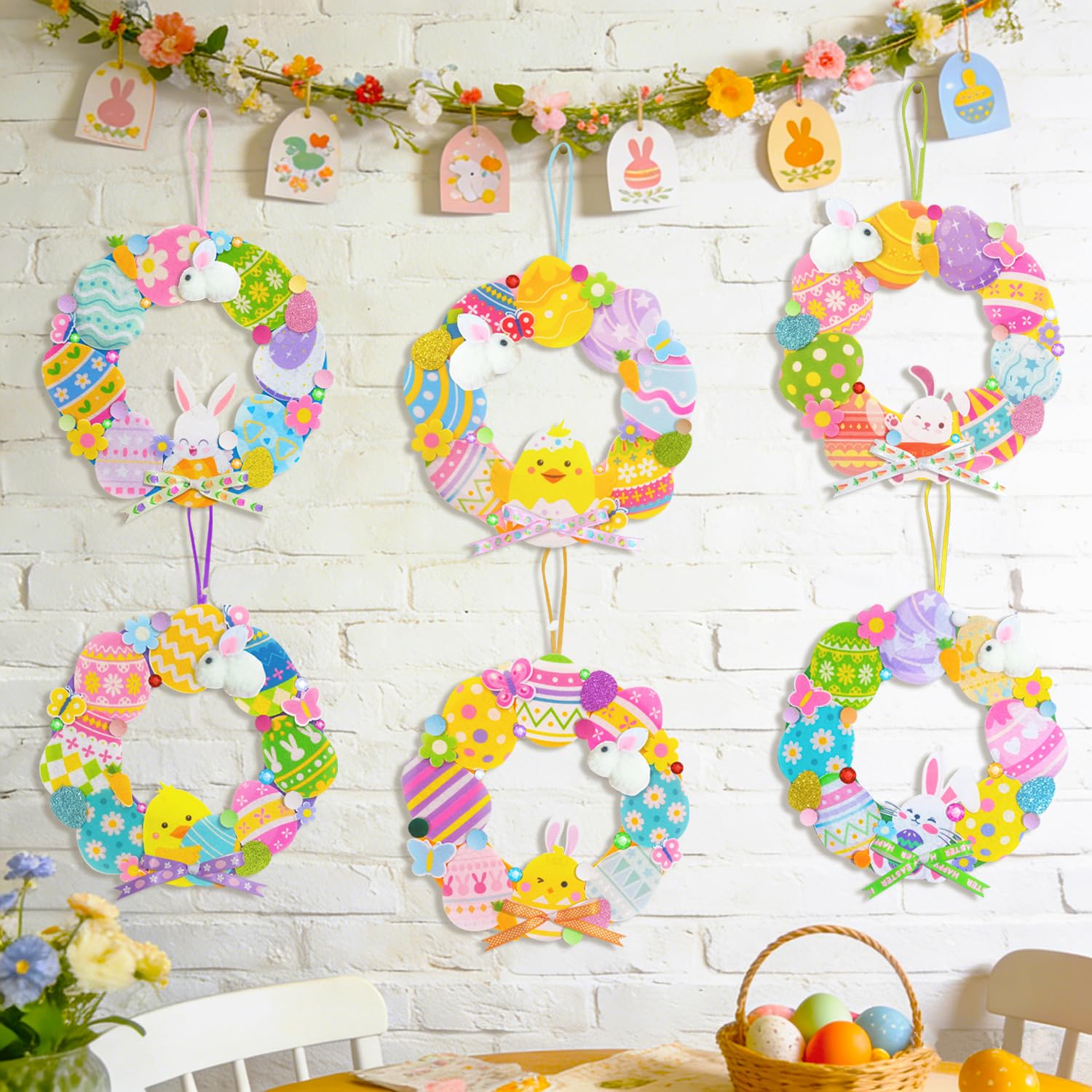 12 Kits DIY Couronne De Pâques - Feutrine, Pompons, Stickers - Activité Manuelle Enfant