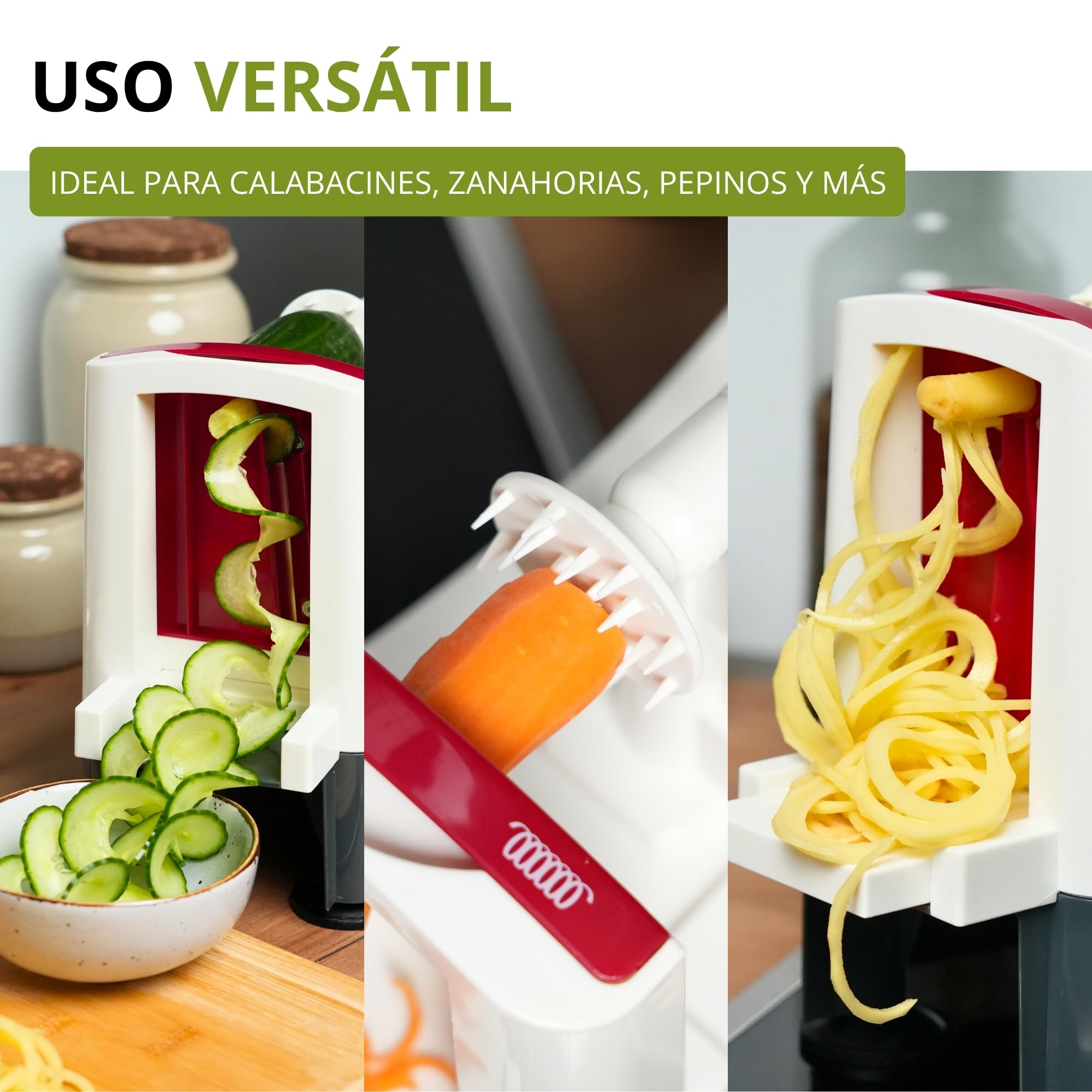 Westmark Cortador en espiral para fideos de verdura, zoodles y espirales de fruta, Con 3 insertos de corte, Cuchillas afiladas de acero inoxidable, Spiromat, Antracita/blanco/rojo, 11332260