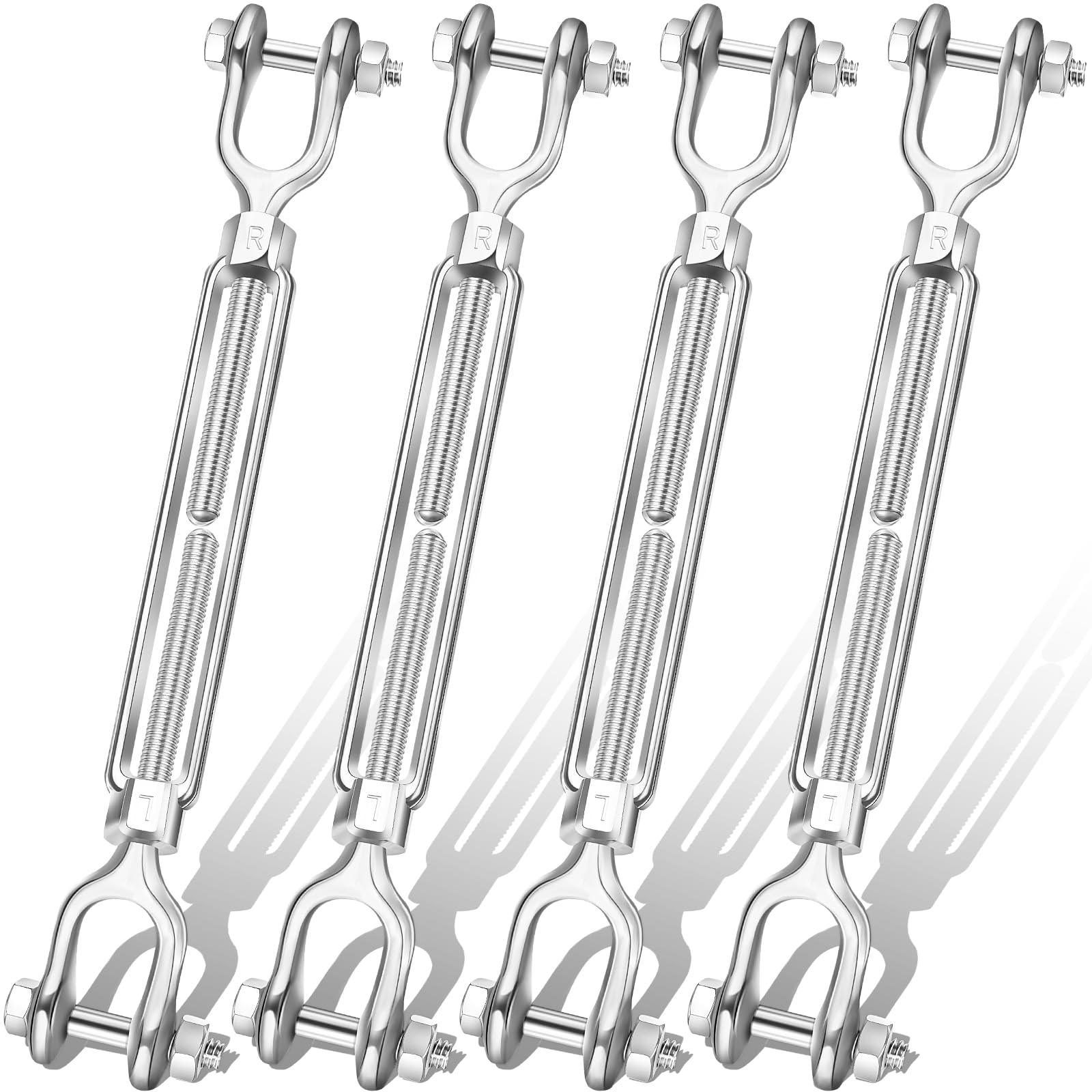 Lounsweer 4pcs Turnbuckle Hook, 1/4 Inch Hot Dipped Galvanized Steel Jaw and Jaw Turnbuckle, 2200 Lbs Working Load Limit Turnbuckle for Sun Shades