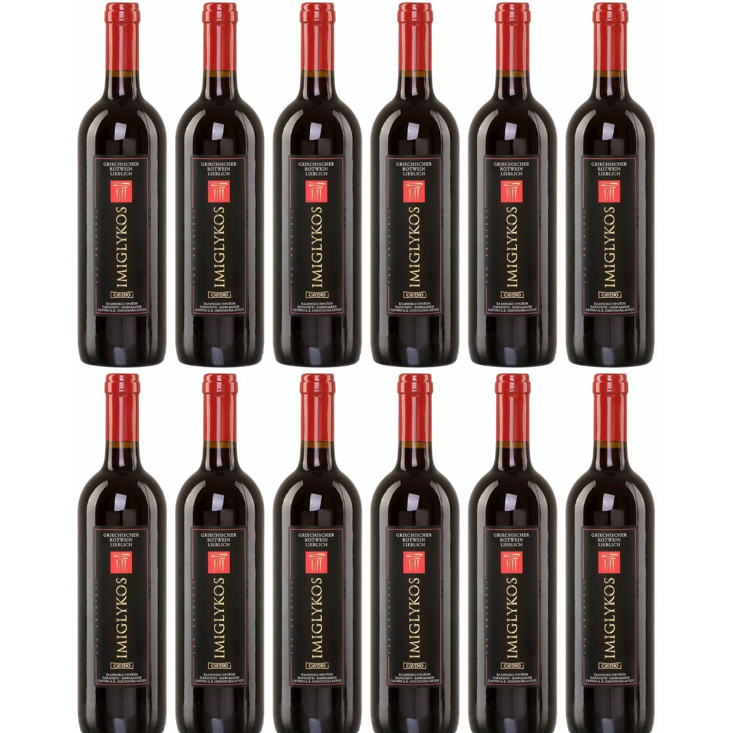 Imiglykos rot Cavino 12x 0,75l Flasche | Lieblicher Rotwein aus Griechenland | 11% Vol. | + 20ml Jassas Olivenöl