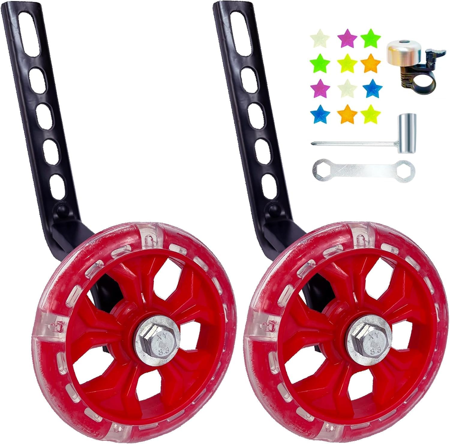 DDJKCZ Training Wheels Flash Mute Big Wheel Compatible for 12 14 16 18 20 inch Single Speed Bicycle (dark red)