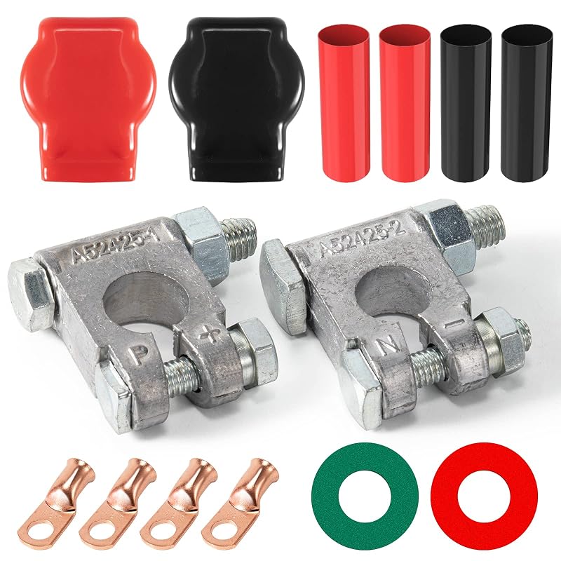 Terminais de bateria Weico positivo e negativo com capas, conectores de anel 3/8" e acessórios – Kit AUTO-01