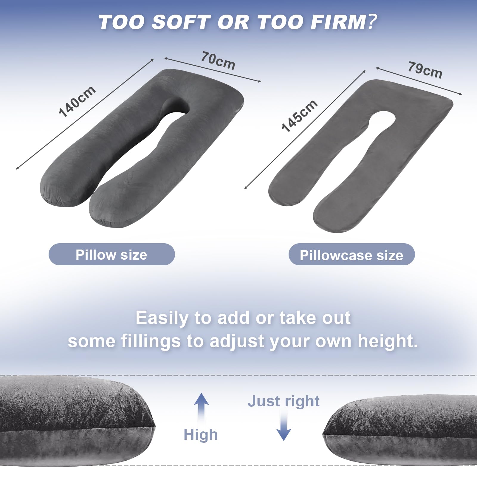 Cuscino Gravidanza A U - Per Dormire E Allattamento | Federa In Velluto Lavabile | Grigio Scuro - Foto 9