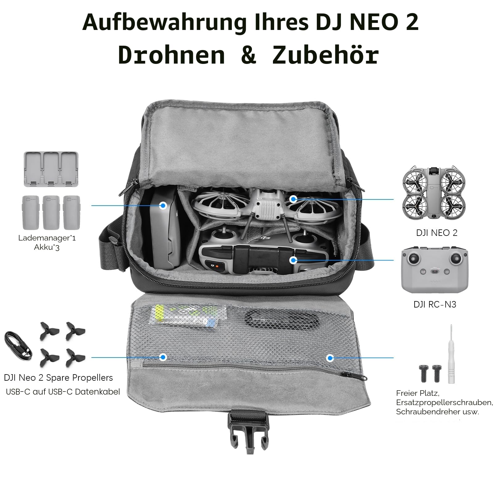 FPVtosky Schultertasche für DJI Lito X1/Mini 4K/NEO 2/Lito 1/Mini 3/4/5 Pro/Flip/NEO Serie, Reisetasche und Case für Kleine Drohnen, Premium Drohnen-Zubehör