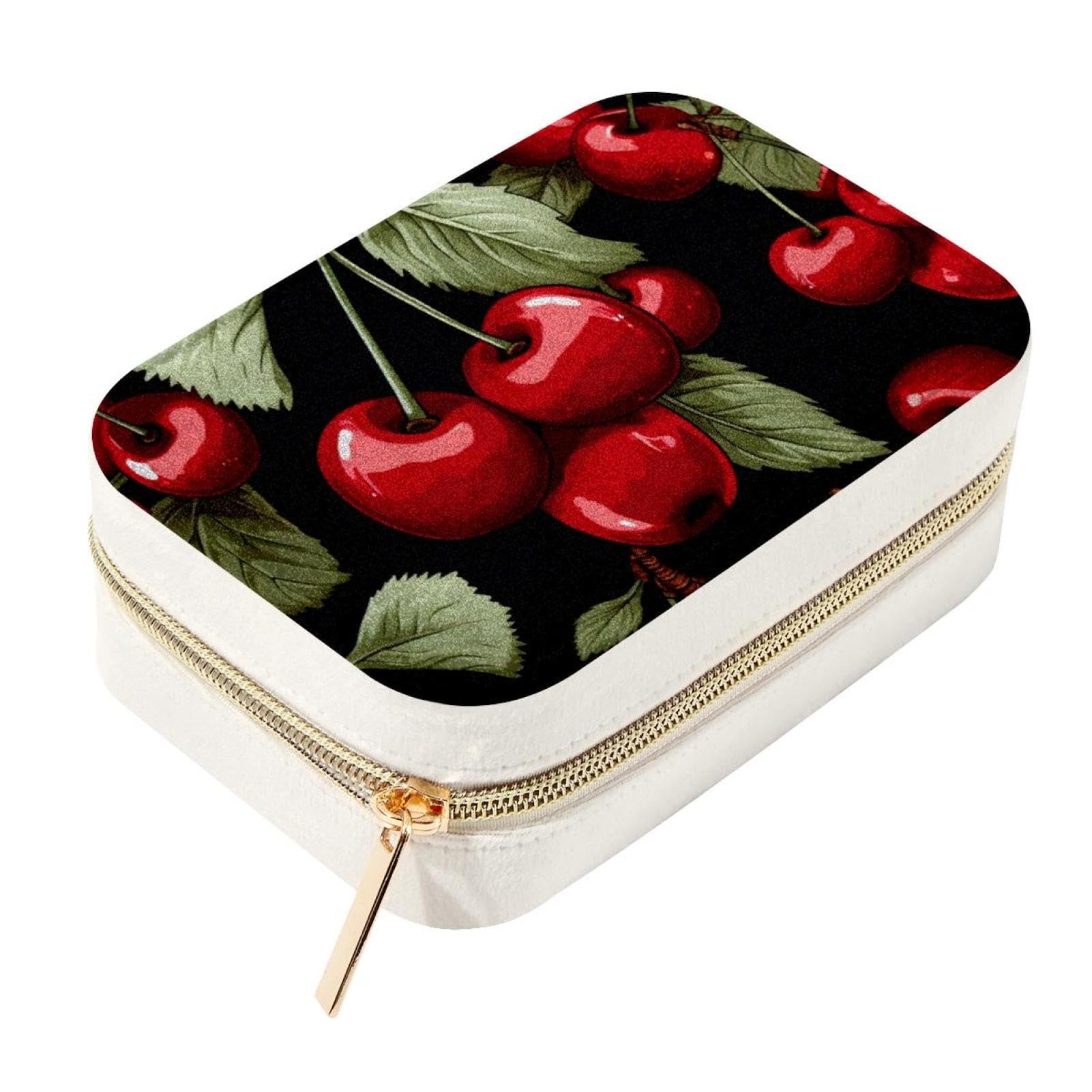 Étui de rangement de voyage pour bijoux, coffret cerise double couche pour bagues et bracelets