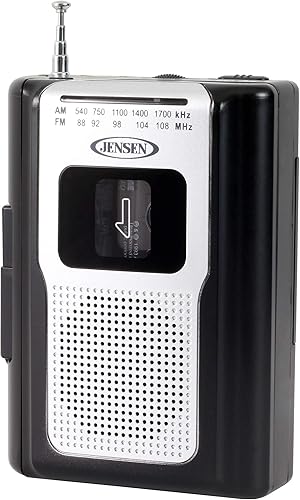 Miniatura 3 de Jensen CR-100 - Radio AMFM portátil retro, reproductor de cassette personal, diseño compacto y ligero, estéreo de radio AMFM, reproductor de