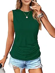 Camiseta feminina de verão sem mangas, gola redonda, tecido canelado, elástico, solto, macio, casual, básica, versátil
