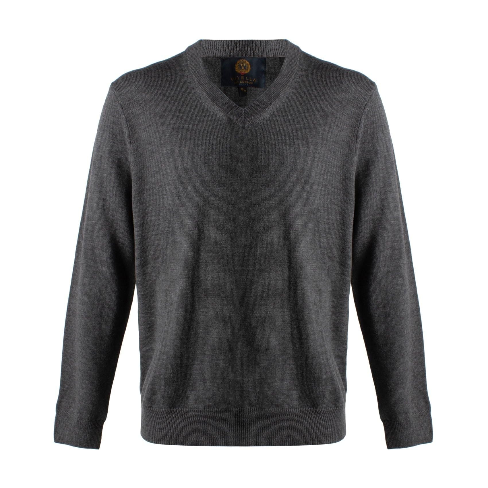 Viyella Men's V-Neck Long Sleeve Sweater - Extra Fine Merino Wool