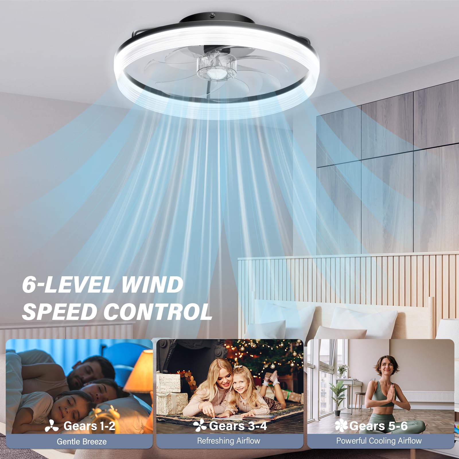 FIMEI Ventilatori da soffitto con luce 50 cm, Telecomando e APP, Ventilatore reversibile a 6 velocità e regolazione continua della luce, Ventilatore da soffitto silenzioso con lampade, timer