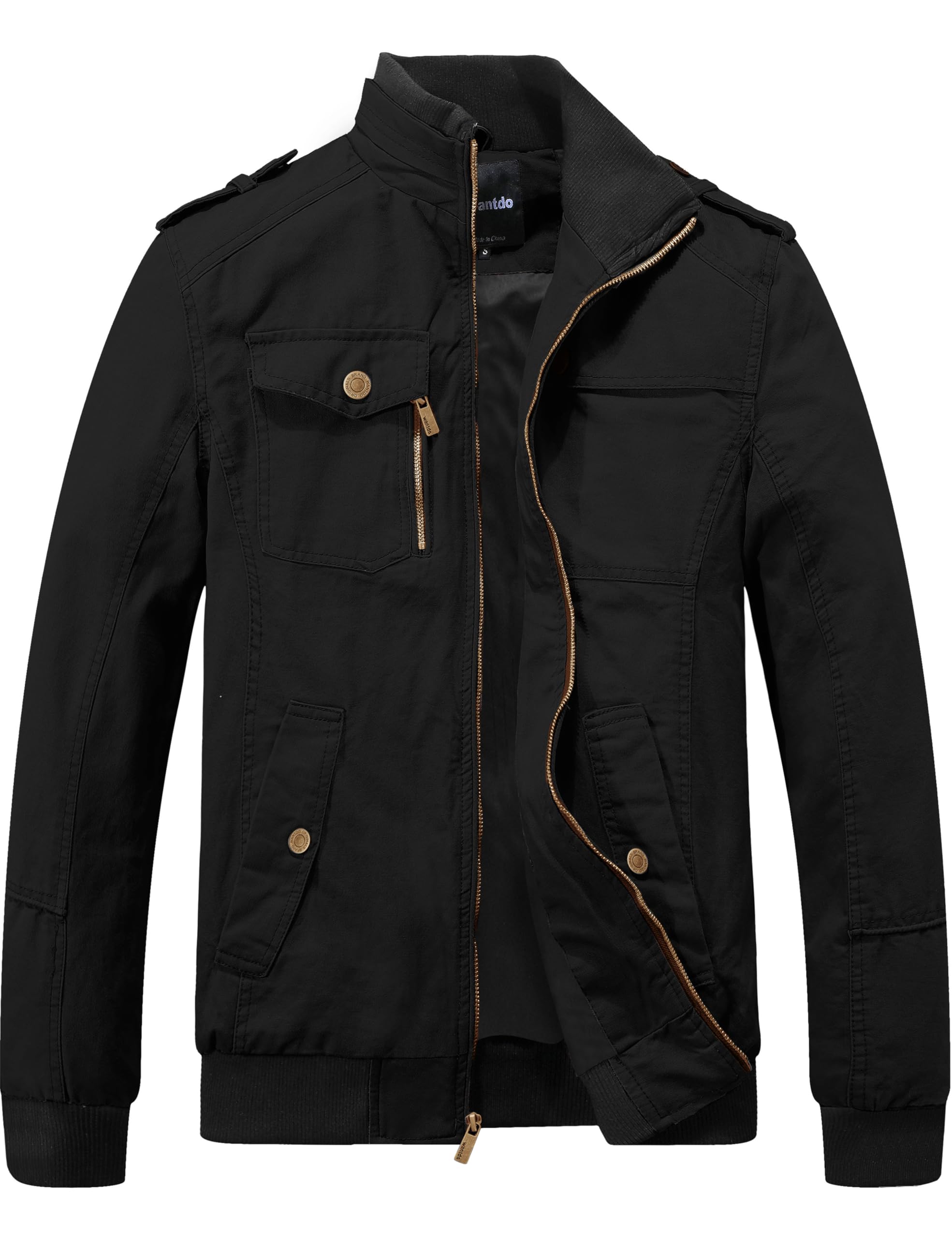 Wantdo Mens Military Jacket Casual Bomber Jacket Stand Collar Canvas Jacket Windbreaker
