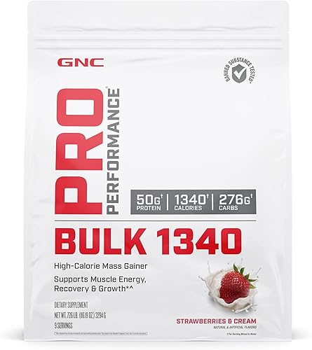 Miniatura 2 de GNC Pro Performance Bulk 1340 Mass Gainer - Proteína en polvo, 1.76 oz, sin gluten, suero de leche, creatina, BCAA, probada por terceros,