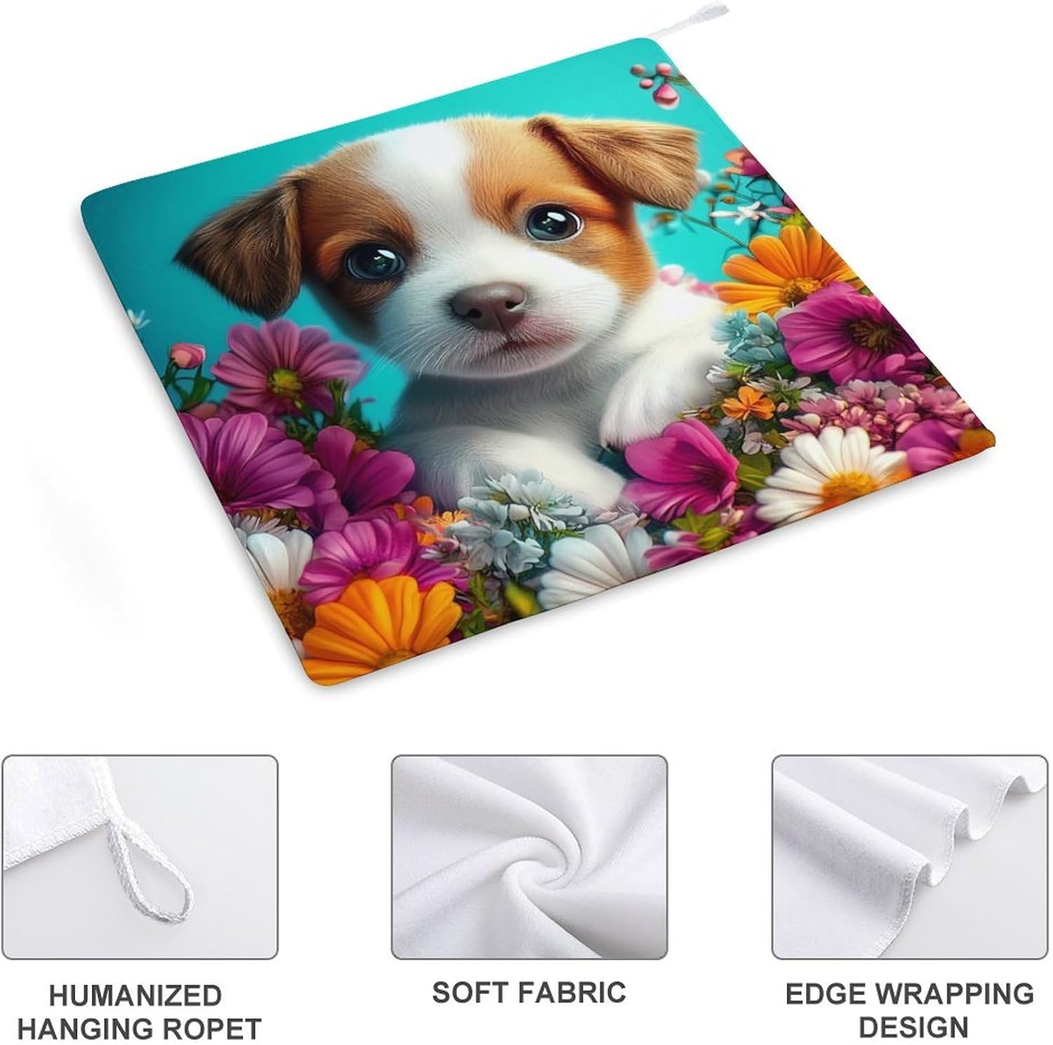 Cute Puppy in A Flower Towel Hand Towels Decorative Towel for Bathroom Kitchen Shower Gym 4PCS