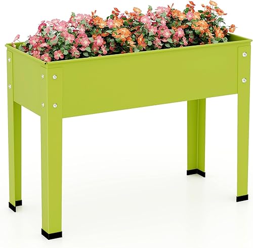 Giantex Cama de jardín elevada, maceta de metal con patas, orificio de drenaje, caja de jardín elevada para interiores y exteriores, para verduras,