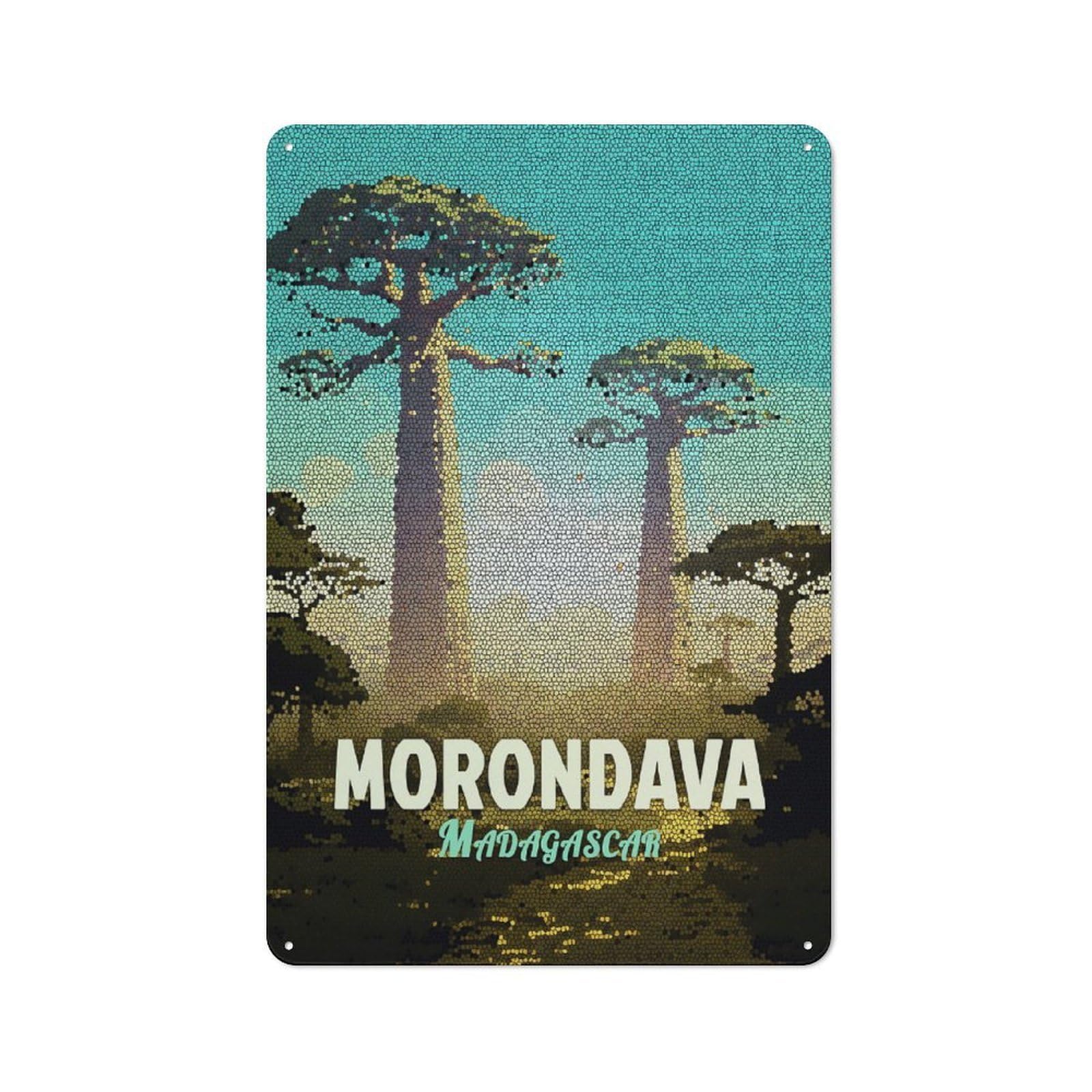Junmoney Style-2 Morondava Madagascar Mosaic Metal Printed Metal Sign 30X20cm For Bar Or Restaurant, New Home Wall Decor For Hospitality Decor Collectors