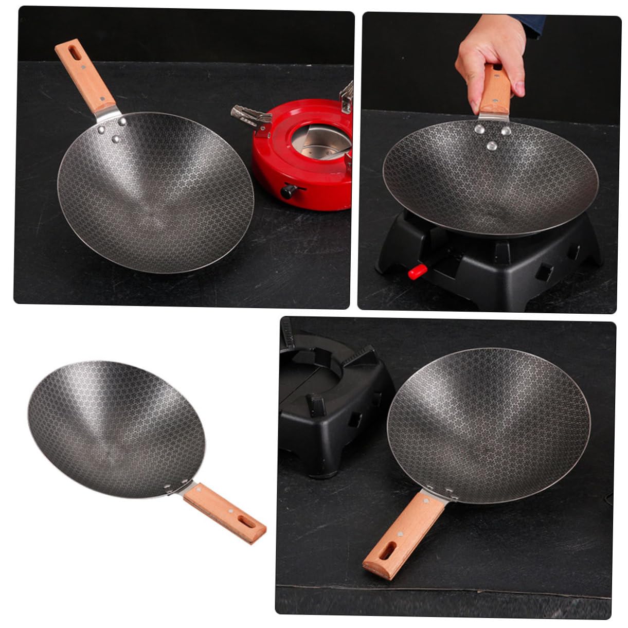 Piccolo Wok Rotondo in Ferro Manico in Legno Stile Giapponese