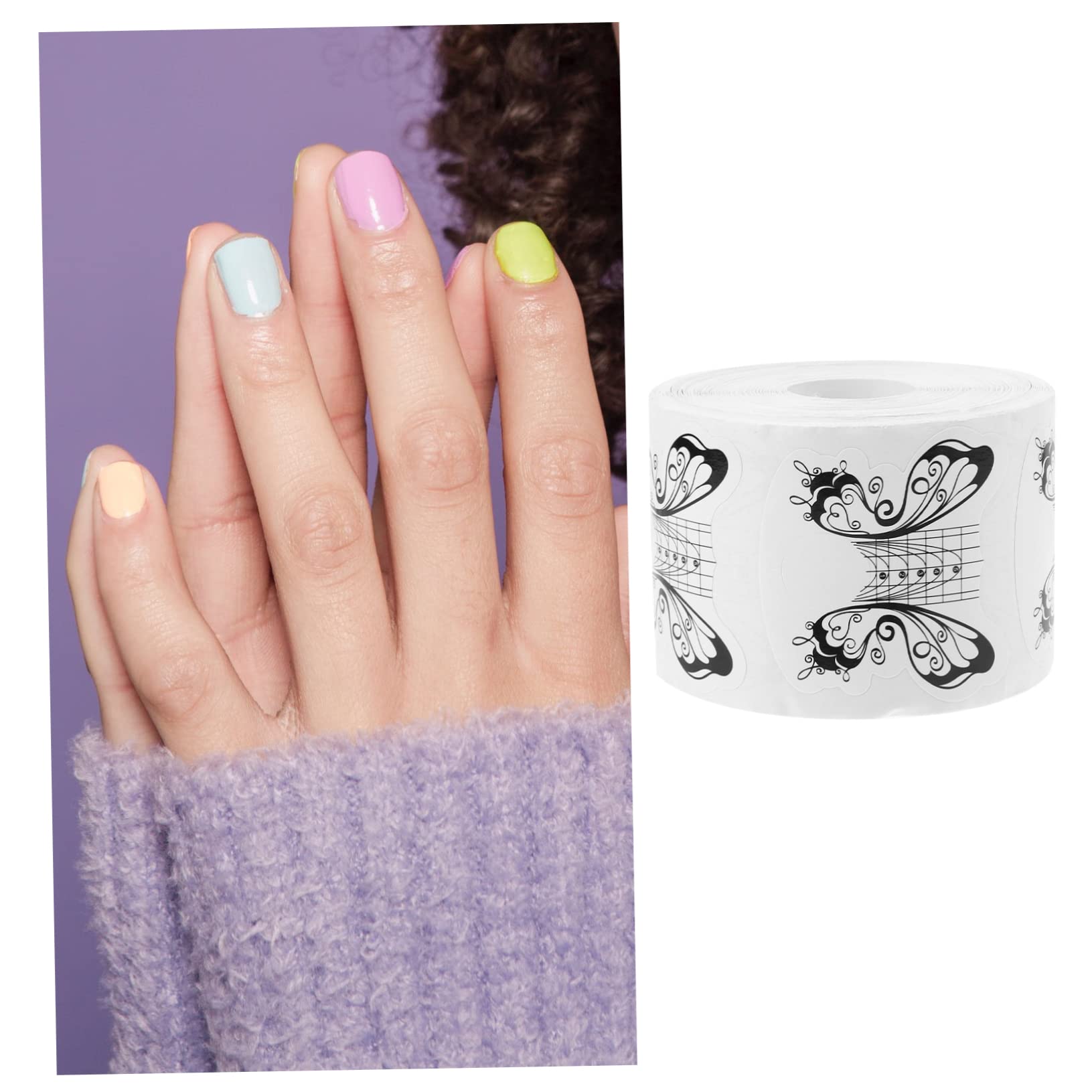 Cartine Unghie Estensione Acrilica Bianche, Carta Autoadesiva Pieghevole | 1 Rotolo 500 Pezzi, per DIY e Punte delle Dita, Guida per Allievi Nail Art