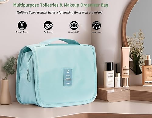 Miniatura 4 de L&FY Neceser de viaje colgante para mujer, organizador de cosméticos, bolsa de maquillaje, kits de Dopp para hombre con asa, Azul (Ice Blue), A la