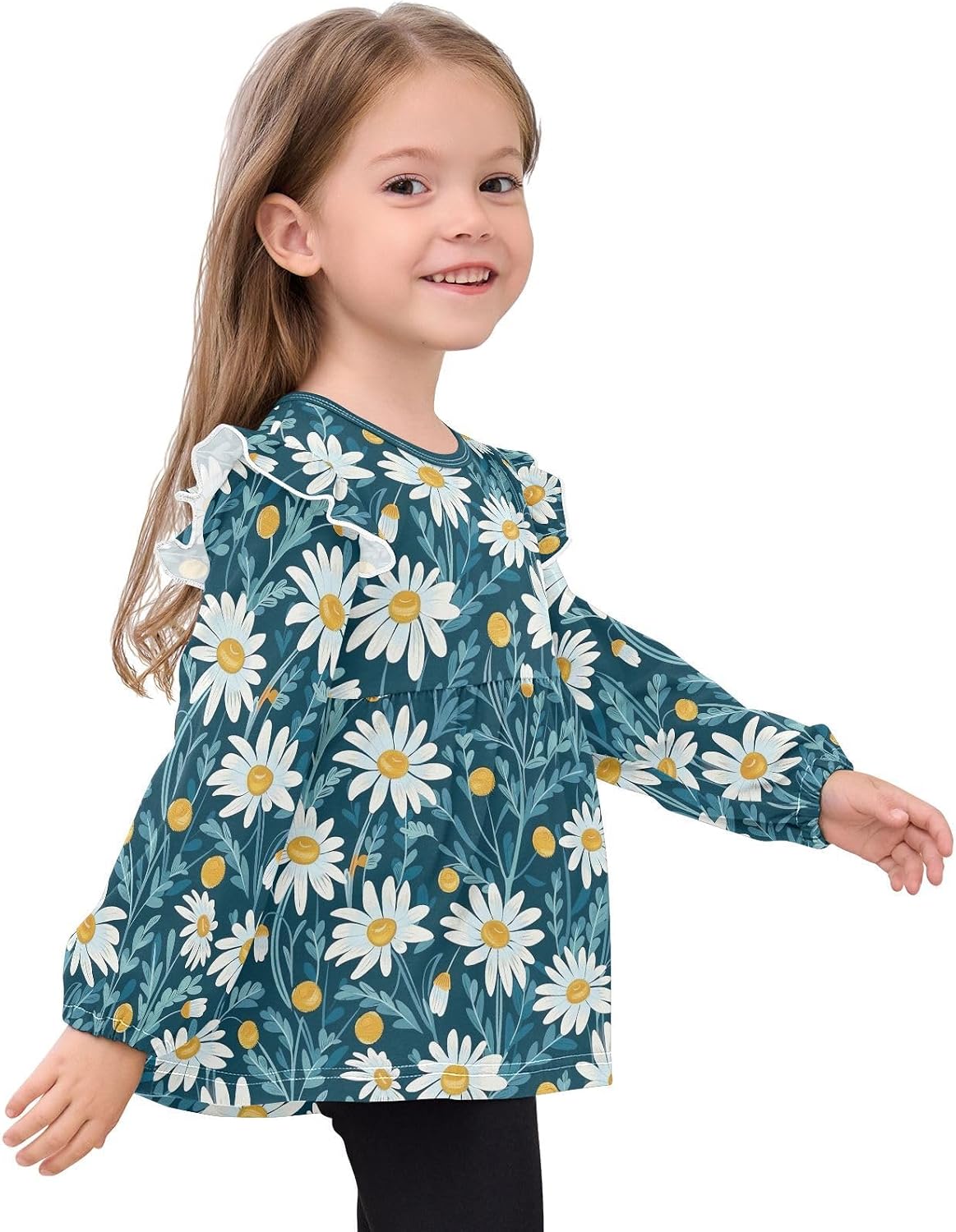 visesunny Toddler Clothes for Girls Chamomile Night Crush Long Sleeve Fall Shirts Cotton Top with Ruffle Collar