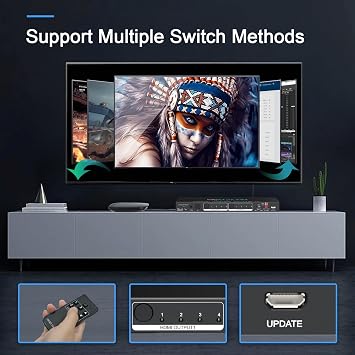 HDMI Matrix 4 in 2 Outputs 4K 60Hz 4:4:4 ARC HDR D-olby Vision Atmos SPDIF 5.1CH Breakout 3.5mm Stereo HDCP2.2- PC Console 16 EDID HDMI Scaler 4K 1080P Sync, HDCP2.2 HDMI2.0 Matrix 4x2 IR Remote