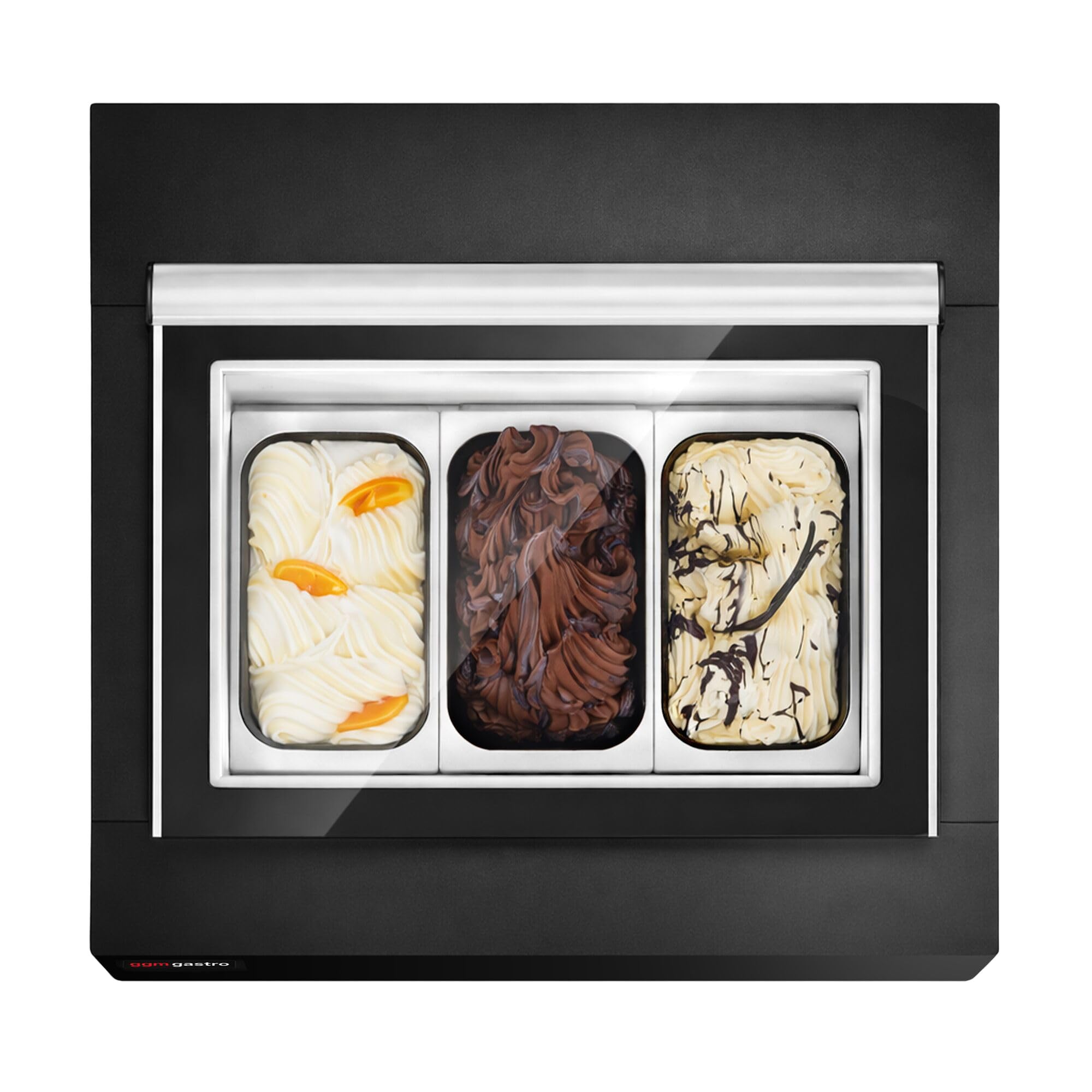 GGM Gastro Tisch-Eisvitrine 670mm für 3x 5L Eisbehälter | Robuste Edelstahlkonstruktion, beheizbare Scheiben für klare Sicht, automatische Abtaufunktion, energieeffizient