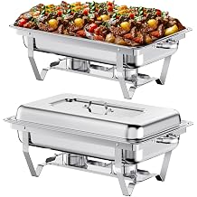 2 Pack Chafing Dish Buffet Set, 8QT Stainless Steel Rectangular Chafers and Buffet Warmer Sets for Catering, with Food & Water Pan, Lid, Foldable Frame, Fuel Holder for Event Party Holiday