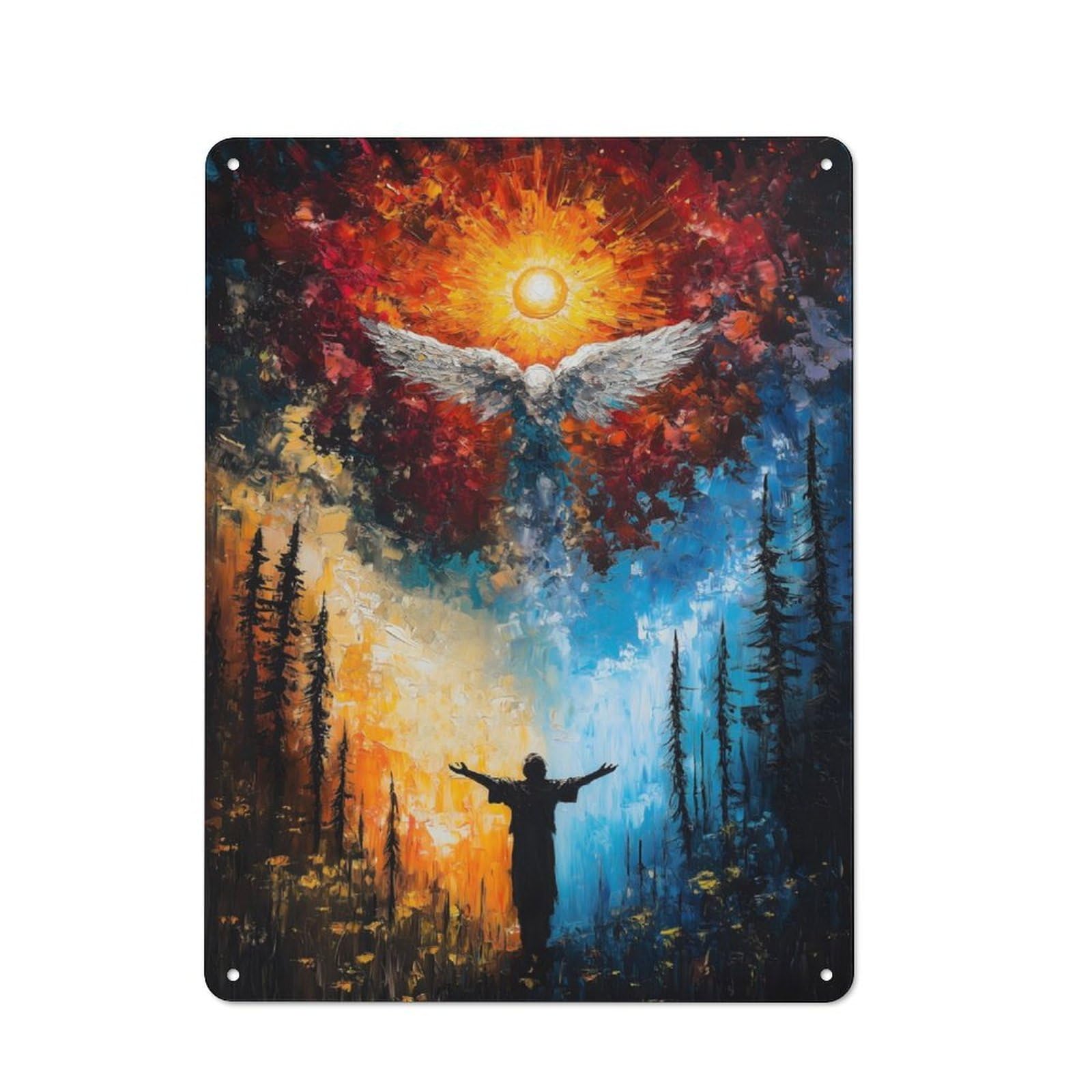 Junmoney Angel Wings And Sun Vintage Tin Sign 40X30cm With For Guest Room Or Hallway, For Collectors Decorating Guest Rooms And Hallways