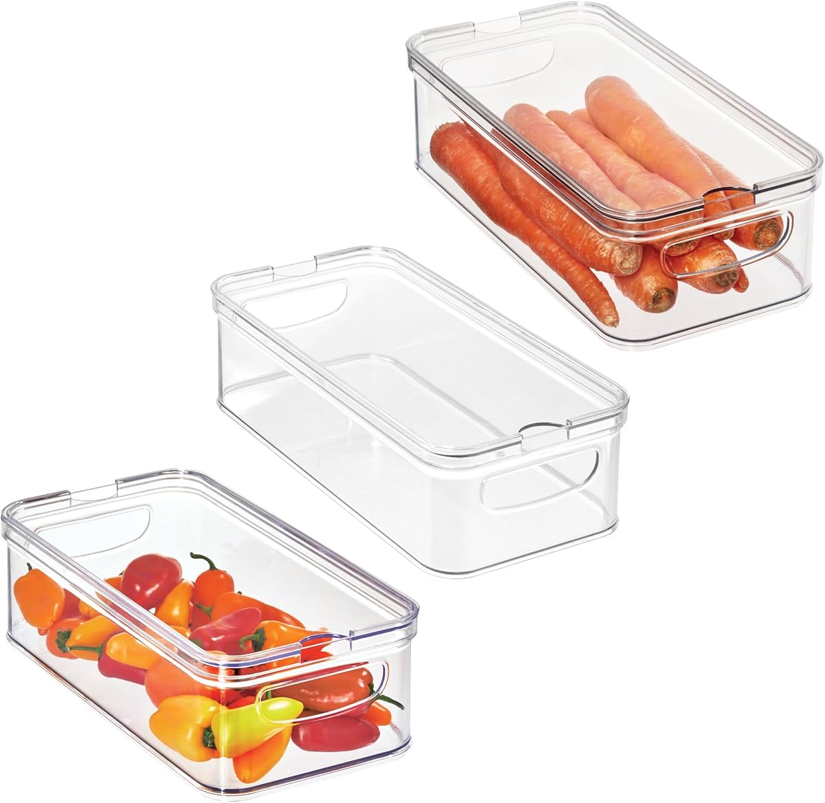 iDesign Cajas organizadoras apilables para frigorífico con tapa para productos frescos - Juego de 3 - Transparente