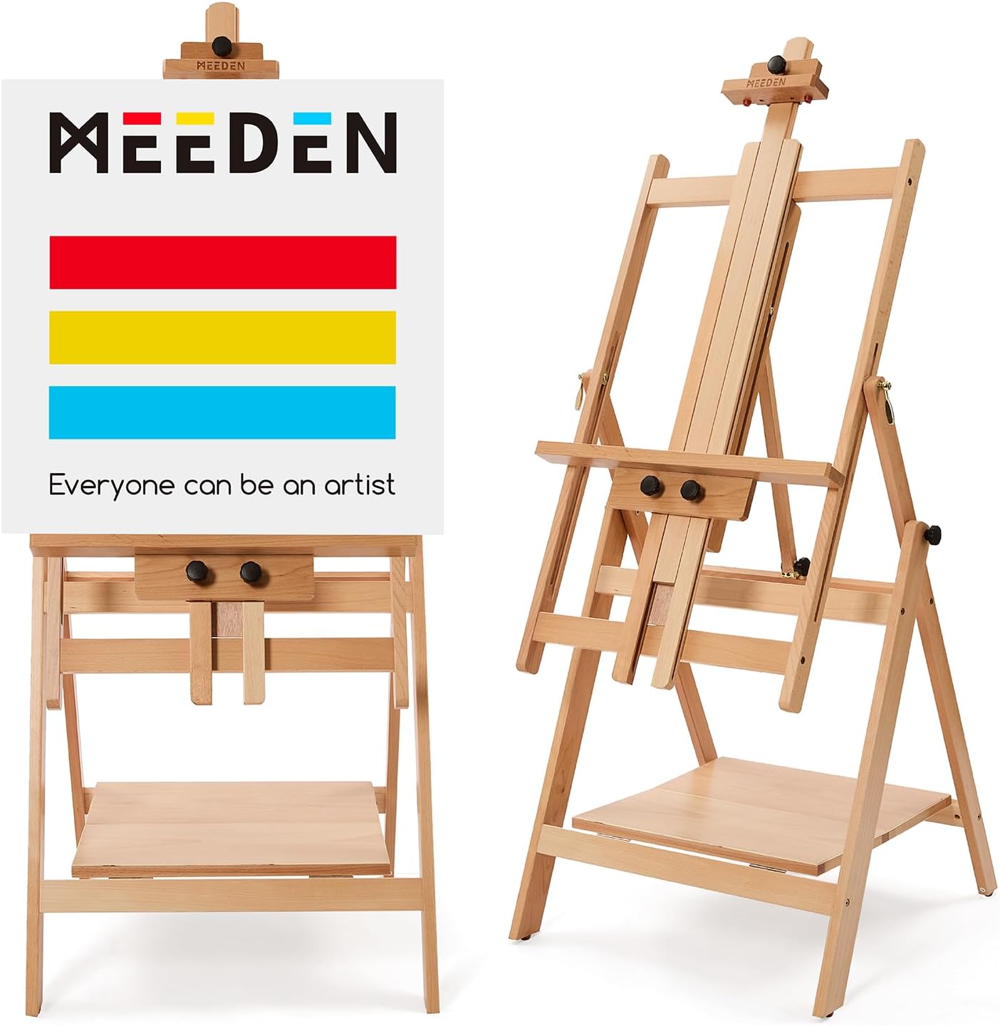 MEEDEN Large Studio Artist Easel, Adjustable Studio Painting Easel, Solid Beechwood H Frame Easel, Display Art Easel for Watercolor, Acrylic, Oil Painting, Adjusts to Max 88", Hold Canvas Up to 59"