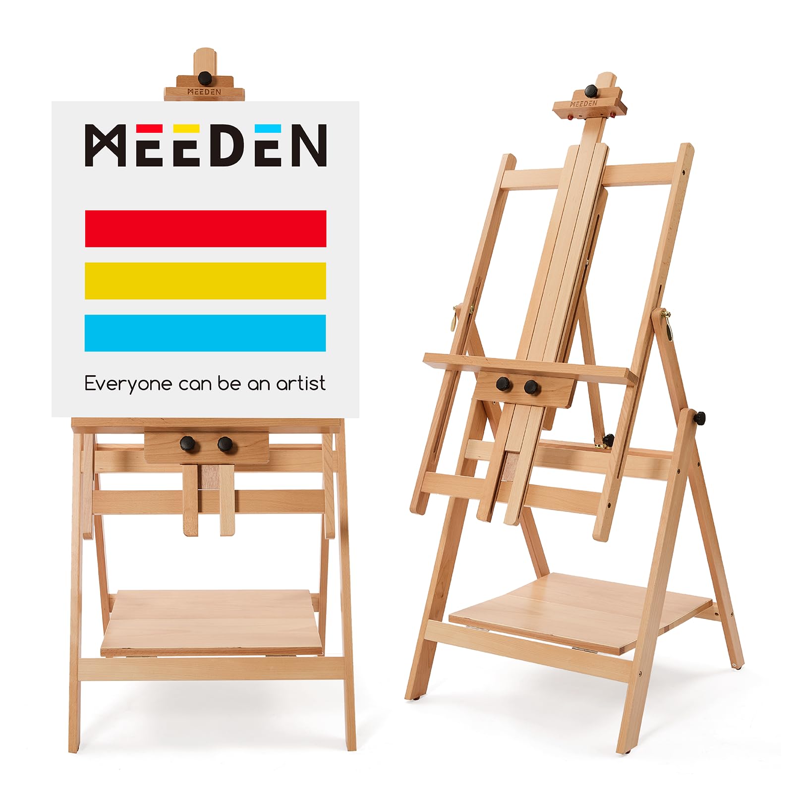 MEEDEN Chevalet d'artiste réglable en hêtre massif, cadre H, pour aquarelle, acrylique, huile, 223,5 cm, supportant toile jusqu'à 150 cm