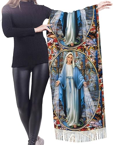 Miniatura 2 de Sxidodv Bufandas de borla de Virgen María, bufanda pashmina suave y cálida, chales grandes y envolturas, bufandas ligeras para mujer.