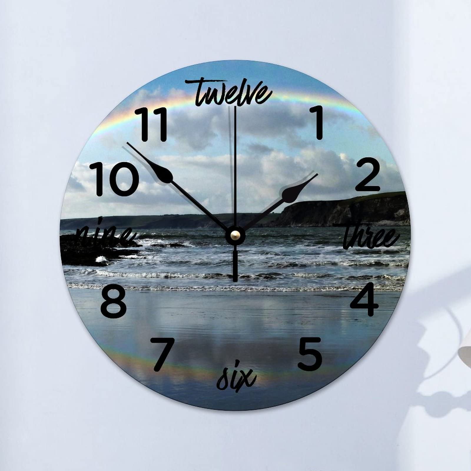 Horloge murale de plage arc-en-ciel silencieuse pour une ambiance zen dans votre salon