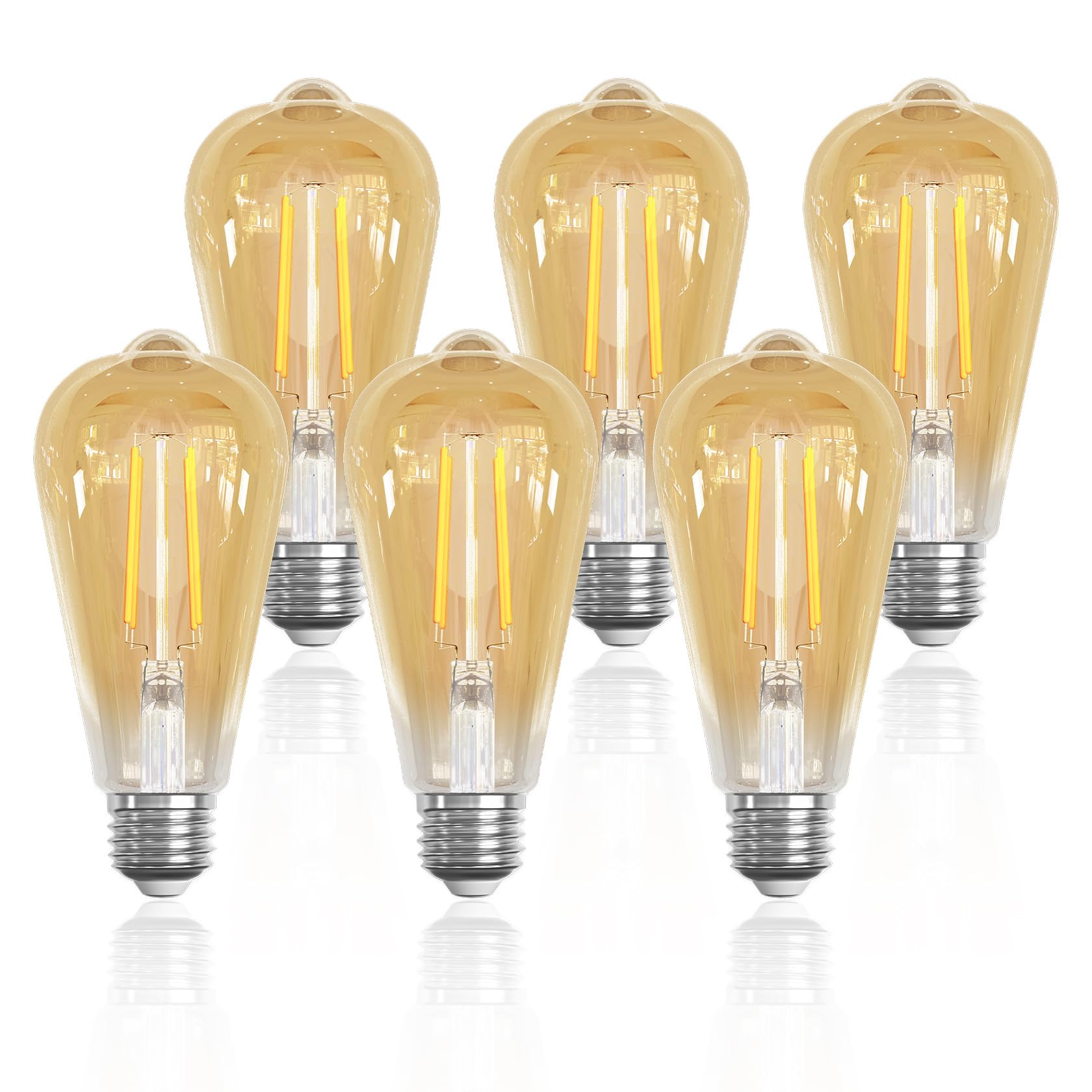 LUTW E27 LED Vintage 6W, 630LM ST64 Edison Vintage Glühbirne E27, e27 LED Warmweiss 2700K Für Retro Beleuchtung im Restaurant Haus Café, Nicht Dimmbar, Bernsteinfarbenes Glas, 6 Stück