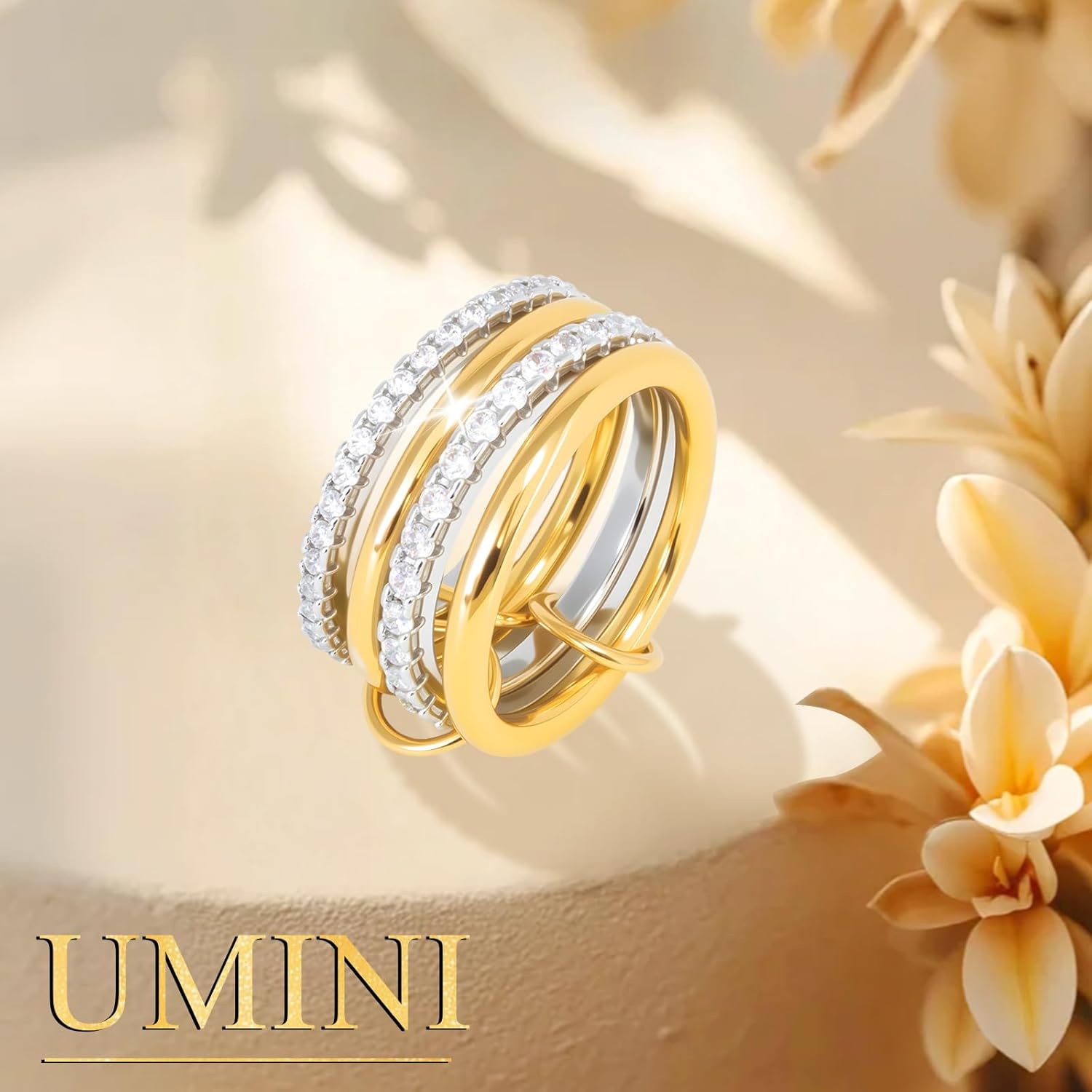 18K Gold plated Stackable Rings For Women Silver And Gold Stackable Ring Set Cubic Zircon Mixed Metal Rings For Engagement Wedding Birthday Valentine's Day Mother's Day Gift - Image 6