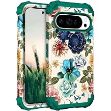 Hocase for Google Pixel 10 Pro XL Case, Shockproof Heavy Duty Protection Hard Plastic+Silicone Rubber Bumper Hybrid Protective Case for Google Pixel 10 Pro XL 6.8" 2025 - Teal Flowers
