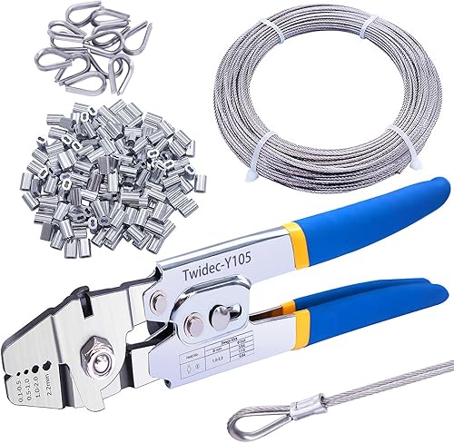 Twidec Herramienta de prensado de cuerda de alambre de hasta 0.079 pulgadas con 160 piezas de manga de bucle de prensado de aluminio de 116 pulgadas