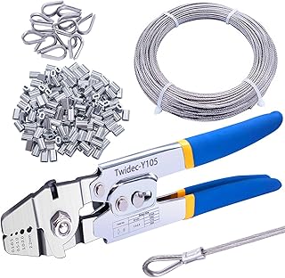 Twidec/Wire Rope Crimping Tool Up To 2.2mm Swaging Tool With 160PCS 1/16''Aluminum Crimping Loop Sleeve And 66FT 1/16'' 304 stainless steel Wire Rope 12PCS Wire Rope Thimbles Kit N-022-4K